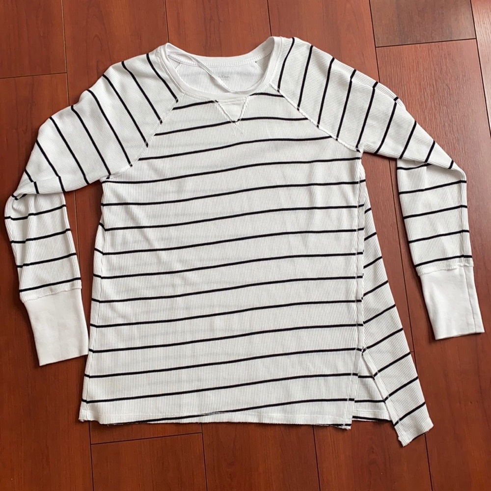Calvin Klein Performance White & Black Striped Waffle Long Sleeve